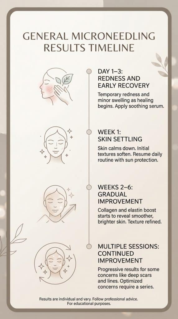 Infographic showing a general microneedling results timeline