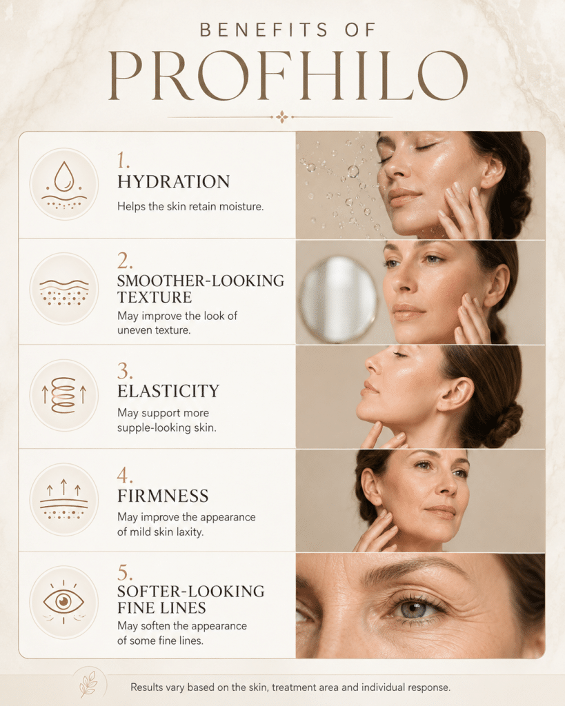 Infographic showing the potential benefits of Profhilo injections