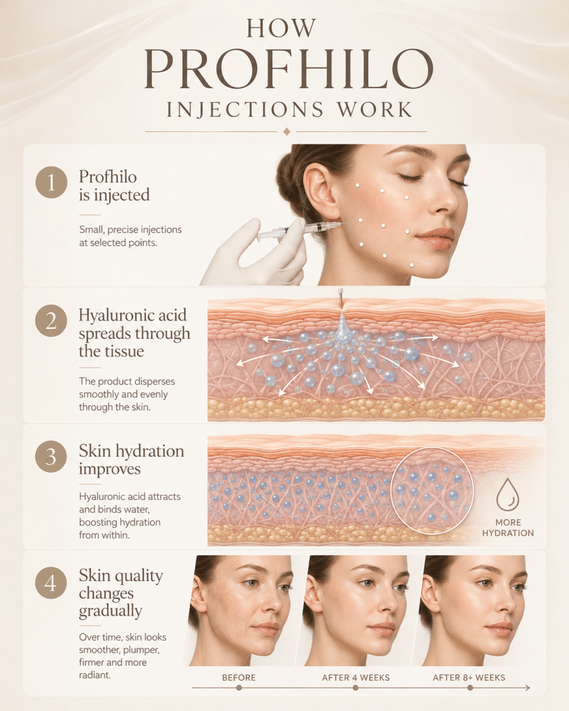 Infographic showing how Profhilo injections work in the skin