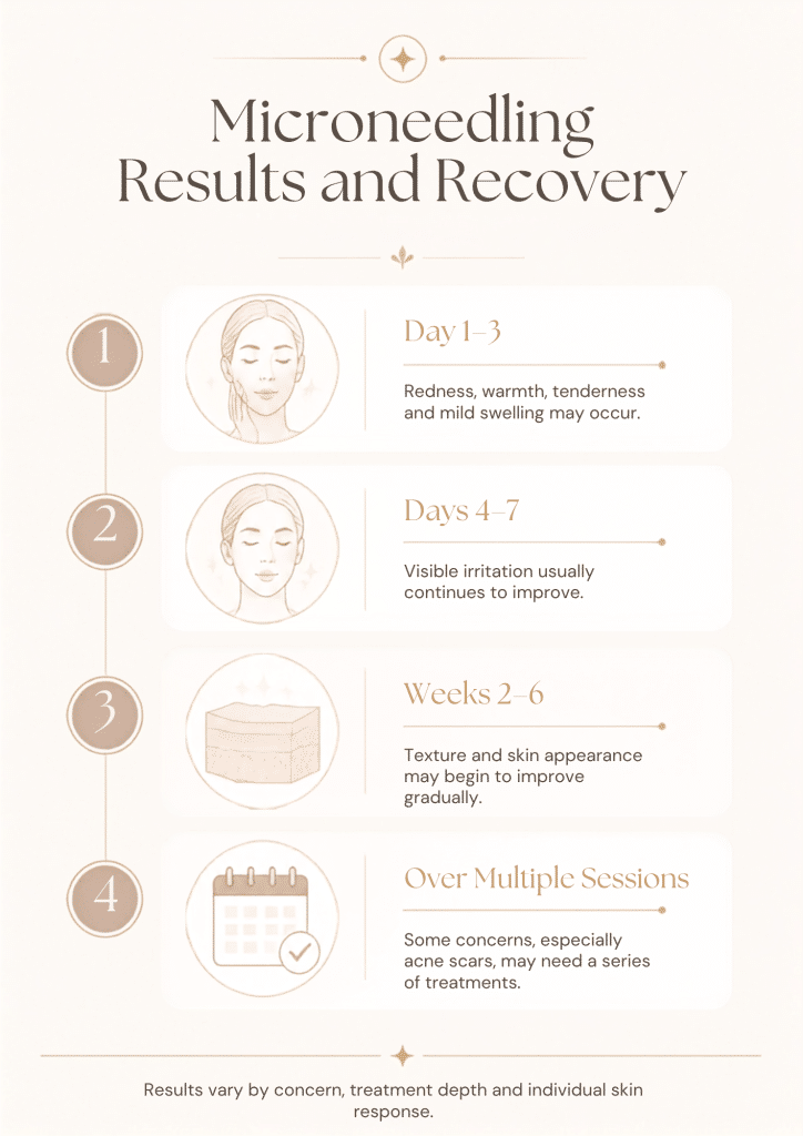 Infographic showing a general microneedling recovery and results timeline